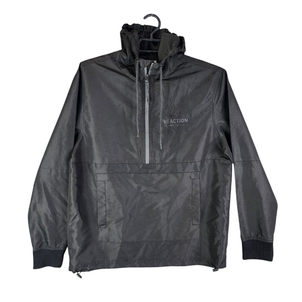 Mens Black Reaction Kenneth Cole 1/2 Zip Hooded Jacket Windbreaker Long Sleeve S